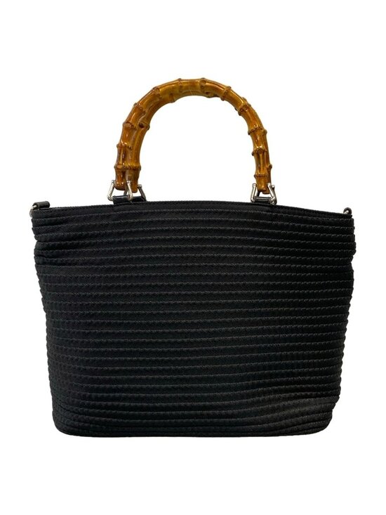 Gucci Handbags - Gucci Tote Bag Bamboo Black Beige Leather